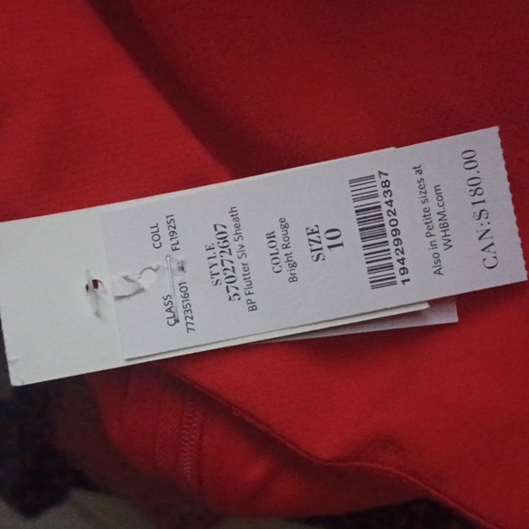 WHBM- tulip sleeve red dress, fitted with stretch,  lined - Picture 4 of 8